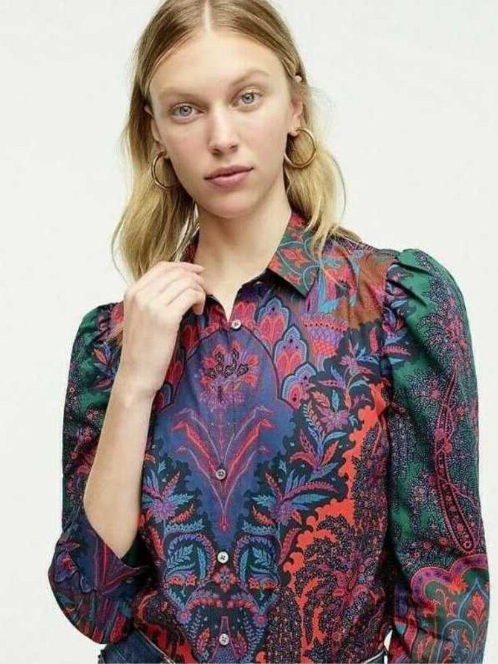 New Plus 18 20 J.Crew puff-sleeve button-down shirt in Ratti scarf paisley print